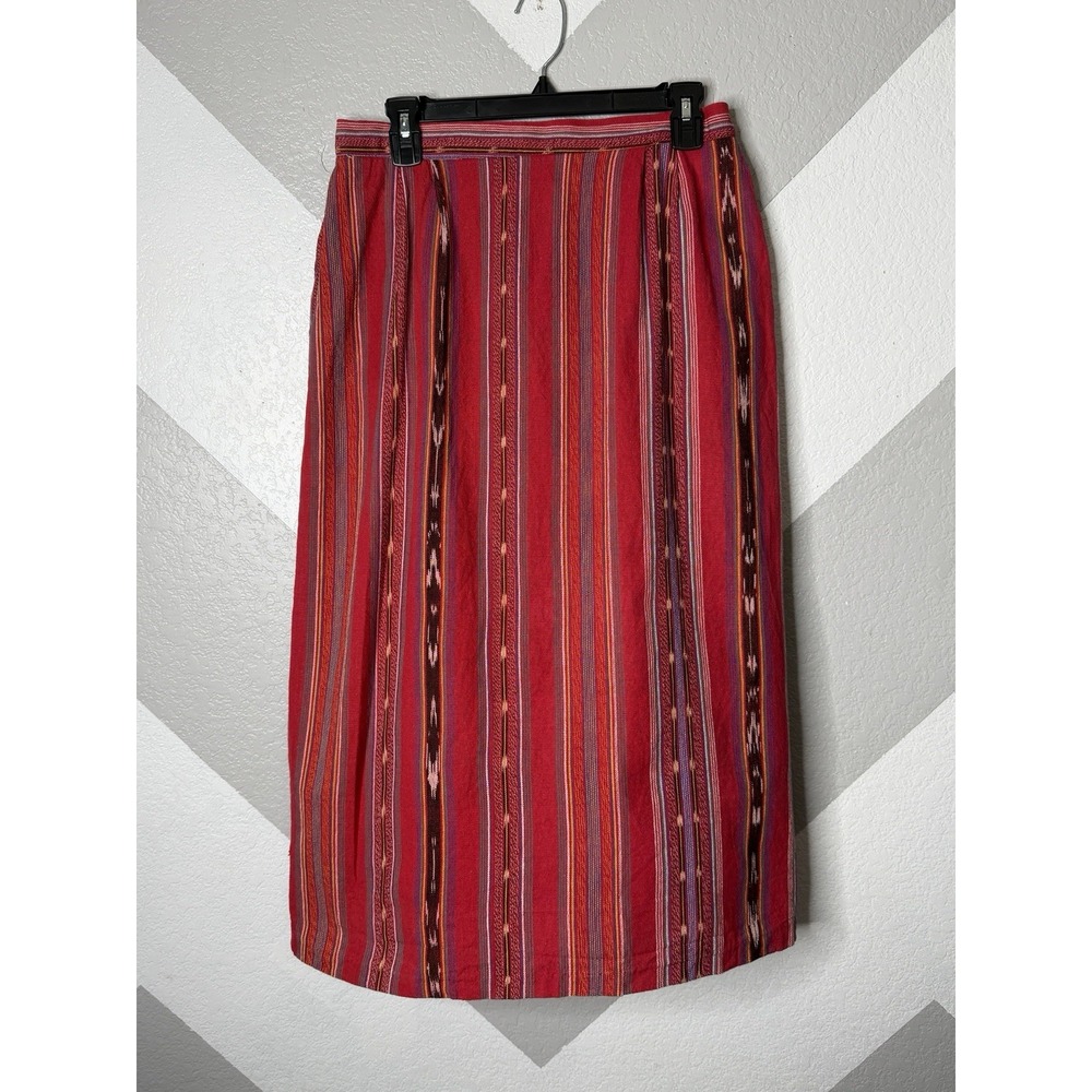 Boske River Ltd Women's Red Native Woven Cotton Skirt Made USA Size M 30" Waist - Picture 2 of 14